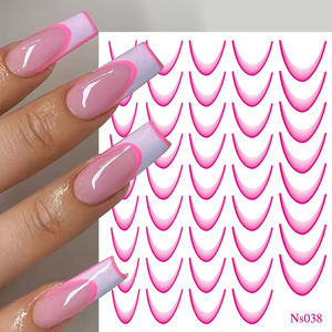 Pegatinas 3D para Uñas con Degradado de Líneas Francesas, Rayas Rojas y Negras, Accesorios para <span class=keywords><strong>Manicura</strong></span> - Product Image 6