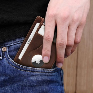 New Slim Minimalist Cowhide Crazy Horse Leather Wallet RFID Anti-Theft Card Holder Featuring Front Pocket 'Find My Wallet' - Product Image 3