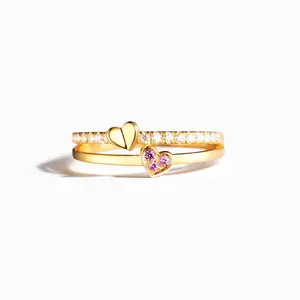 Đồ trang sức thời trang xinh xắn Sterling Bạc đôi tim nhẫn đồ trang sức phụ nữ 18K Vàng LỜI HỨA Nhẫn cưới