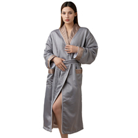 Peignoir de couple à col châle, double couche, gris, confortable pour le quotidien et le bien-être, manches longues