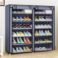 Rak Sepatu Dua Baris Anti Debu Portabel Dapat Ditumpuk Lemari Sepatu Kanvas Baja Tahan Karat Penyimpanan Sepatu Dinding Organizer Lemari Pakaian