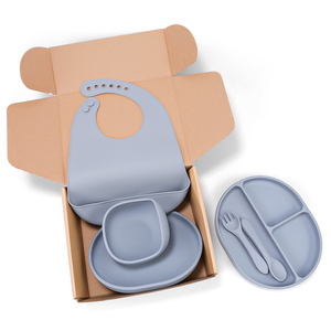 TYRY.HU Juego de Vajilla de Silicona Personalizada para Alimentación de Bebé, Babero, Plato, Cucharas, Tenedores para Niños de 0 a 12 Meses - Product Image 1