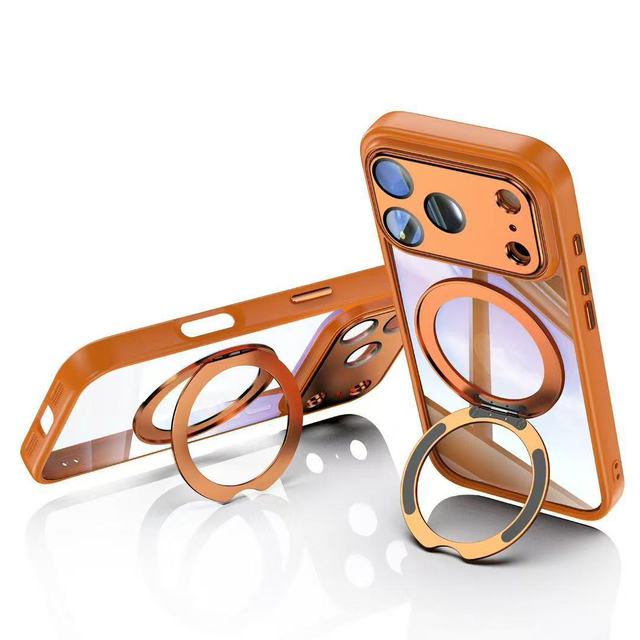 Clear 360 Degree Rotatable Kickstand Phone Case with Metal Button Magnetic Mobile Phones Cover for IPhones 17 Pro Max 17 Pro