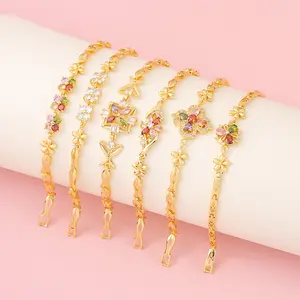 Korean Fashion Zircon Bracelet Sweet Flower Four-leaf clover Summer Luxury bracelet Wholesale for girls as birthday gift