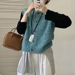 Gilet décontracté en tricot respirant pour femme, couleur unie, en laine avec boutons, vêtement d'extérieur printemps, gris clair, rose avoine - Product Image 1