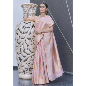 Sari de Organza Rosa Bebé con Bordado Jaal Zari para Damas de Honor de Elite Weaves - Product Image 5