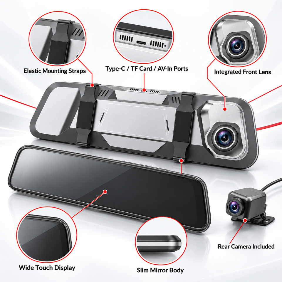 Controle Keyboard Hikvision Voice Control Mirror Car DVR 1440P 1080P Dual Recording 9.35 ...