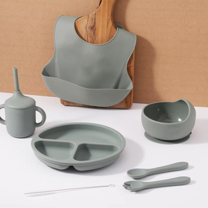 Ensemble de <span class=keywords><strong>vaisselle</strong></span> pour bébé <span class=keywords><strong>en</strong></span> silicone : assiette, bol, tasse à bec, avec ventouse, fourchette et cuillère, pour l'apprentissage de la diversification alimentaire des tout-petits - Product Image 2