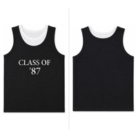 Débardeur sans manches pour homme gris chiné avec bordure contrastante, col rond, imprimé graphique « Classe de 87 », style vintage streetwear personnalisé