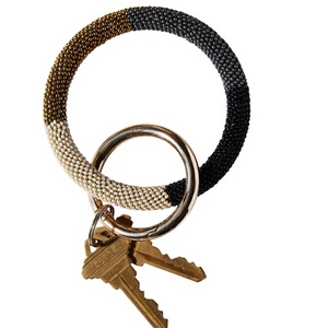 Wholesale Boho-Colored Beaded <b>Bracelet</b> Keychain Wristlet Plush Material with Metal Plastic <b>Leather</b> PU Key Holder Gift - Product Image 2