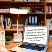 Lampe de bureau LED avec porte-stylo, rechargeable, veilleuse pour dortoir, chambre à coucher, lampe de lecture pour bureau et étude