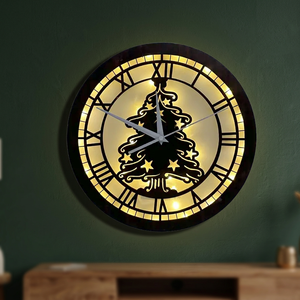 Christmas Tree <b>Wall</b> Clock Bamboo Wooden Art Deco LUMINOVA Analog Quartz Decorative <b>Lighted</b> Design <b>Battery</b> Operated Circular - Product Image 4