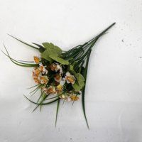 Buket Bunga Kecil Buatan 5 Tangkai, Simulasi Daisy Multi-warna dengan Rumput untuk Dekorasi Pernikahan dan Rumah