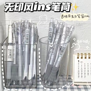 Acrylic Transparent Pen Holder <b>Square</b> Round Desk Organizer Stationery Storage For Office Dorm Makeup Brush <b>Container</b> - Product Image 1