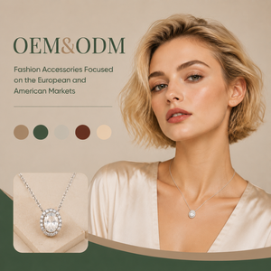 สร้อยคอจี้รูปวงรีประดับเพชรคิวบิกเซอร์โคเนียชุบเงิน ขายส่งแบบ OEM ODM เหมาะสำหรับสวมใส่ทุกวัน ดีไซน์หรูหราสำหรับผู้หญิง เครื่องประดับแฟชั่น - Product Image 1
