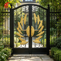 Poignée de porte personnalisée en feuille de palmier, or alluvial, luxe, ornée, en laiton, pour villa, hôtel, porte vitrée