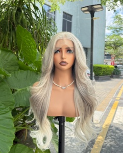 วิกผมพรีเมียม Futura Fiber Synthetic HD 13x4 Lace Front Glueless สีเทาขาว ลอนบอดี้เวฟ ทนความร้อน ดูเป็นธรรมชาติ ขายส่ง - Product Image 1