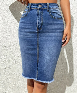 Falda <span class=keywords><strong>Midi</strong></span> de Mezclilla Deshilachada de Cintura Alta para Mujer Éxito de Ventas 2025 Silueta en A de Secado Rápido para Otoño y Verano - Product Image 6