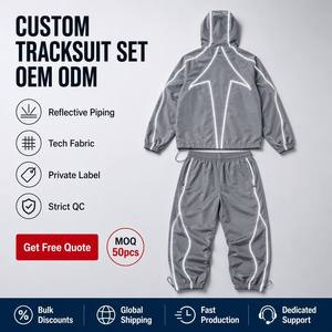 Conjunto Deportivo Reflectante 3M Techwear para <span class=keywords><strong>Hombre</strong></span>, Chaqueta <span class=keywords><strong>Cortavientos</strong></span> Luminosa Cyberpunk, Logotipo Personalizado, Ropa Urbana de Dos Piezas, OEM - Product Image 1