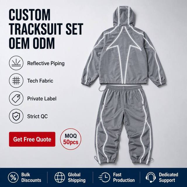 Wholesale 3M Reflective Techwear Tracksuit Set Men Luminous Cyberpunk Windbreaker Custom Logo Streetwear Two Piece Suit OEM