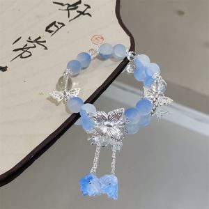 Bracelet en perles style romantique, bijoux fantaisie, breloques papillon en cristal pour femme, vente en gros - Product Image 5