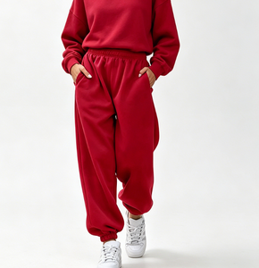 Pantalones Deportivos Holgados Rojos para Mujer, Pantalones Casuales con Cintura Alta Elástica y Cordón Ajustable, con Bolsillos, para Calle, Gimnasio y Descanso - Product Image 3