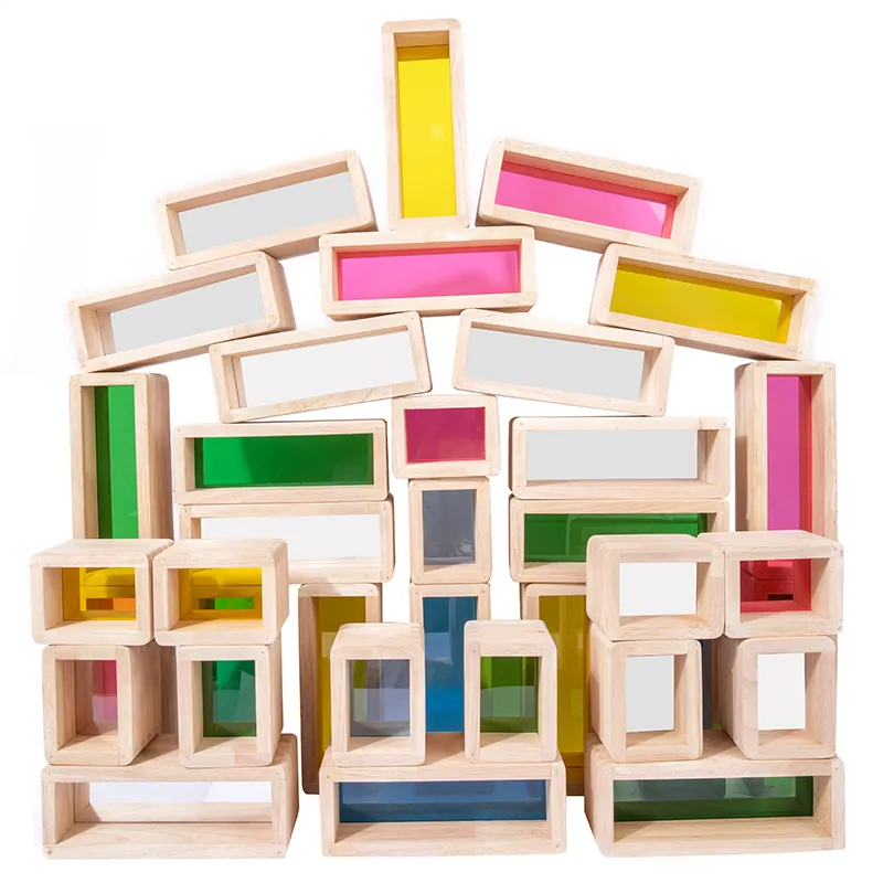 Maternelle Brique Bloc Jouet Montessori Enfants jouet Nourrissons et Tout-Petits Non Toxique 36 Unité Bois Brique Blocs De Construction Jouets