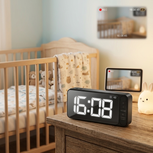Built-in 5000mAh 1080P HD Digital Alarm Clock Nigh Vision WIFI Control Magnetic Smart Home Camera Clock With Motion Detection
