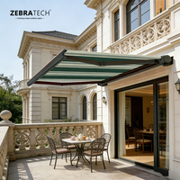 Auvent rétractable moderne de luxe personnalisé avec éclairage LED, structure en alliage d'aluminium, tissu en polyester, 5 m pour patios, balcons, terrasses