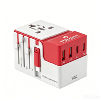 Chargeur mural rapide Foxcan GaN 70W Adaptateur secteur universel de voyage 3 USB-C + 2 USB-A PD & QC3.0 pour ordinateur portable et appareil photo