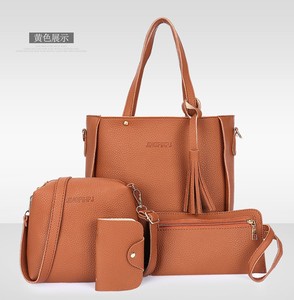 Set de Cuatro Piezas Estilo Coreano de Moda para Mujer Bolso Grande de Hombro Cruzado con Cremallera y Bolso de Mano Tipo Cubo de PU con Borla para Suegra - Product Image 3