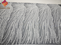 Dentelle florale brodée haut de gamme, dentelle perlée 3D avec séquence, dentelle de tissu de mariée africaine blanc ivoire