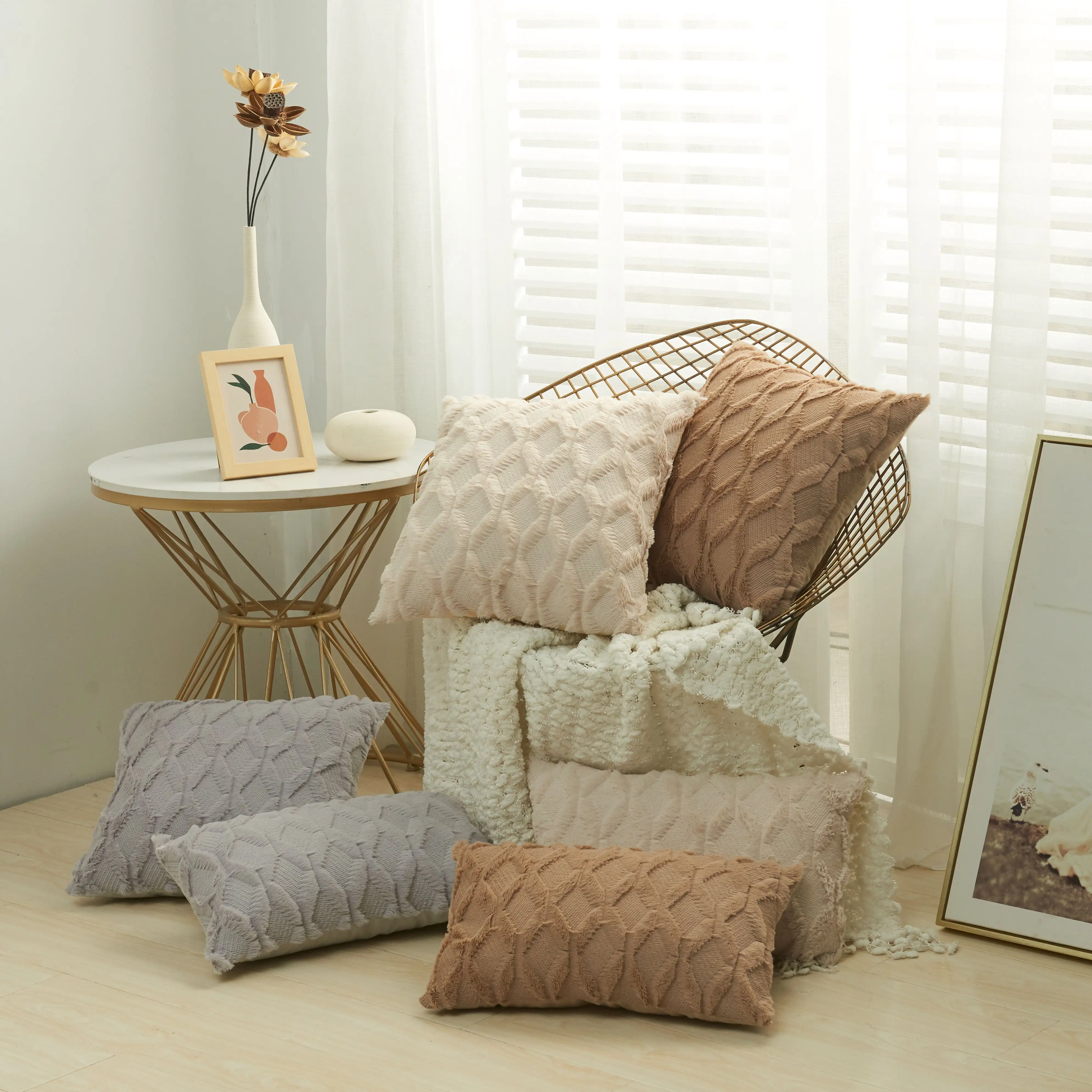 Soft Plush Decorative Farmhouse Square Boho Couch Cushion Pillowcase Throw Pillow Covers