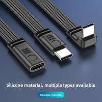 Câble de données plat en silicone Type-C, transmission de données, charge rapide PD, câble d'extension coudé, câble Type-C pour voiture