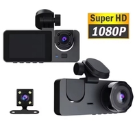 Kamera Mobil Y15 1080P 3 Lensa Layar IPS 2 Inci Penglihatan Malam Perekam Mengemudi Monitor Parkir Dashcam DVR untuk Kendaraan Mobil