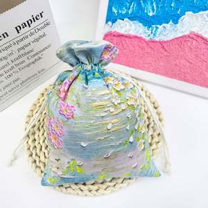 Colorful Recyclable Cotton <b>Bags</b> Clothing Embroidered Aqueous Coating Gilded Star Moon Hot Stamping Jewelry Candy Gift Packaging - Product Image 5