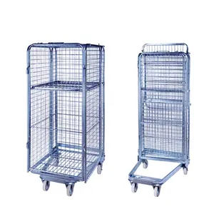 VOIT Security Warehouse Transport Storage Foldable Nestable Metal Mesh Roll Cage Trolley