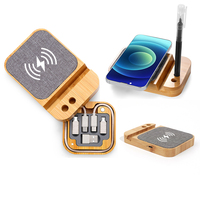 Nuevo Kit de Cables Multiusos 6 en 1, Organizador de Escritorio con Cargador Inalámbrico de Bambú de 15W y Cable de Carga PD60W