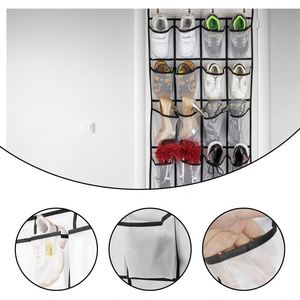 24 Clear Pockets Over the Door Shoe Organizer Gray Hanging Closet <b>Storage</b> <b>Rack</b> for Shoes & Accessories - Product Image 1