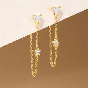 Pendientes de Zirconia Cúbica Brillante con Forma de Corazón y Estrella, Estilo Moderno, para Uso Diario, Plata 925 - Product Image 3