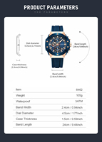 Montre chronographe sportive à quartz Curren 8462, design créatif, cadran lumineux, aiguilles lumineuses, bracelet en silicone, boîte