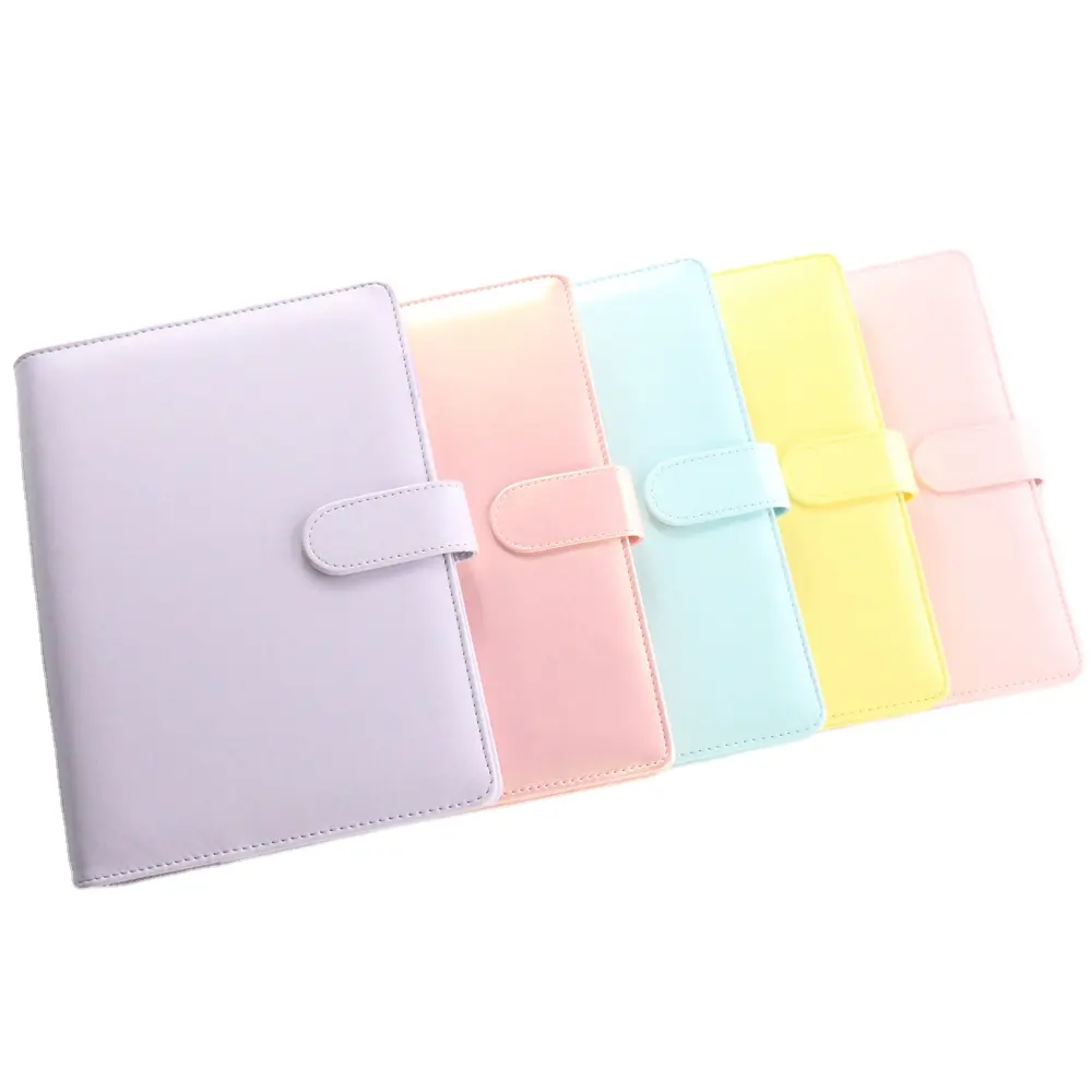 Fine Macaron PU Leather 6 Rings Loose-leaf Binder Spiral Notebook Folder Agenda Planner Organizer Stationery A6 A5