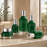 Flacons et pots cosmétiques en verre de luxe personnalisés OEM ODM, ensemble 50g 30ml 50ml 100ml 120ml, emballage de soins de la peau bleu dégradé mat, usine