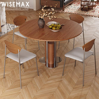 WISEMAX FURNITURE Table de restaurant contemporaine Base en métal Creative Noyer Rond Frêne Bois Table à manger Set 4 sièges pour appartement