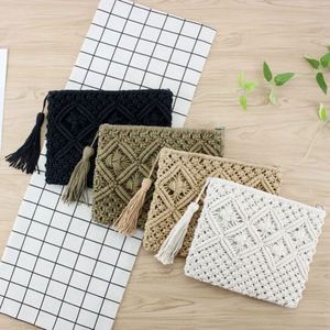 Cotton String Handmade Crochet Clutch Handbag With Tassels - Product Image 1