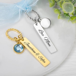 Uionen Stainless Steel Square Tag Keychain With Zircon Custom <b>Engraved</b> Wedding Bouquet Charm Square Bouquet <b>Keyring</b> Pendant - Product Image 1