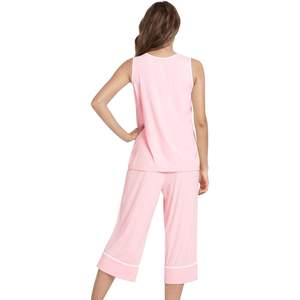 Conjunto de Pijama sin Mangas para Mujer, Personalizado, de Viscosa de Bambú, Pantalones Capri, Camiseta sin Mangas, Ropa de Dormir Fresca, Informal, de 2 Piezas - Product Image 2