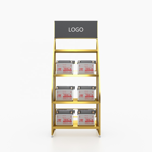 Yiree Factory High Quality 4s Brand Shop Metal Gold Stand Automotive Lithium Battery Display Racks for Shops