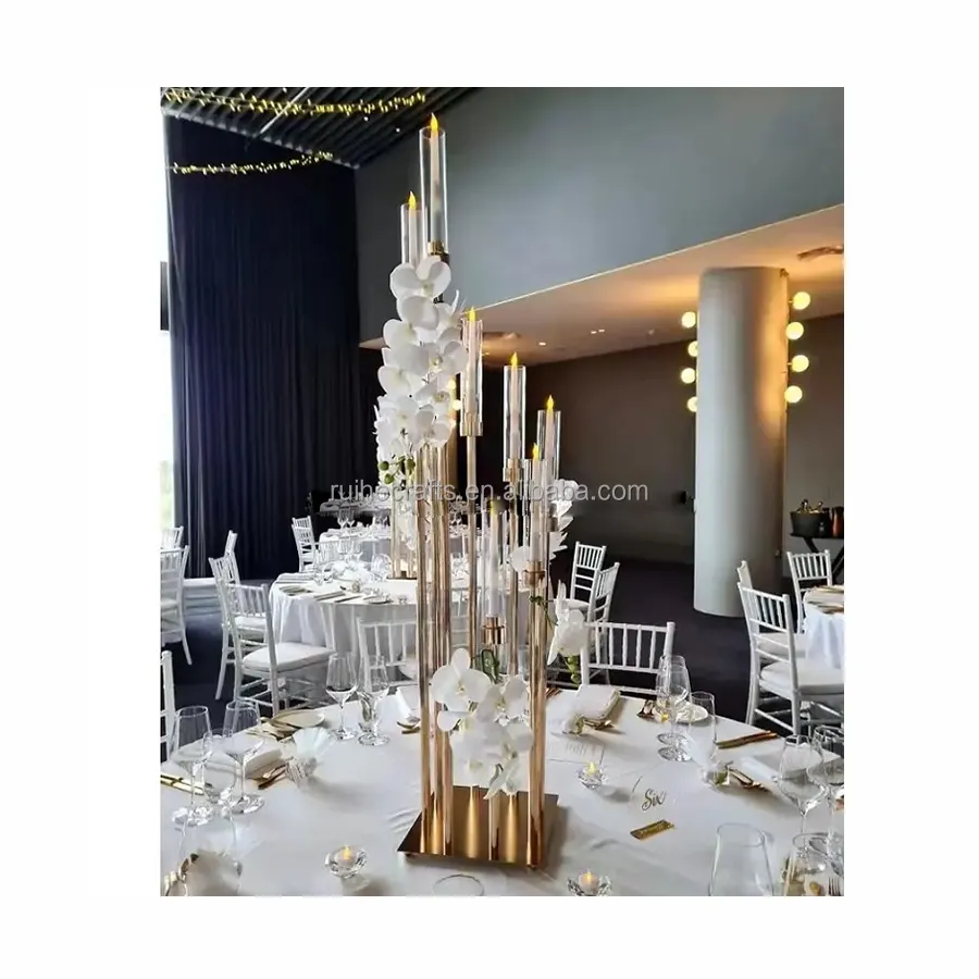 Luxury metal gold candle stick holder decorative 10 arms tall candelabra for wedding table centerpieces