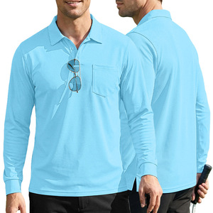 Men Long Sleeve <b>Polo</b> <b>Shirt</b> Chest Pocket Button Up Collared Golf Tennis Casual Wear - Product Image 2